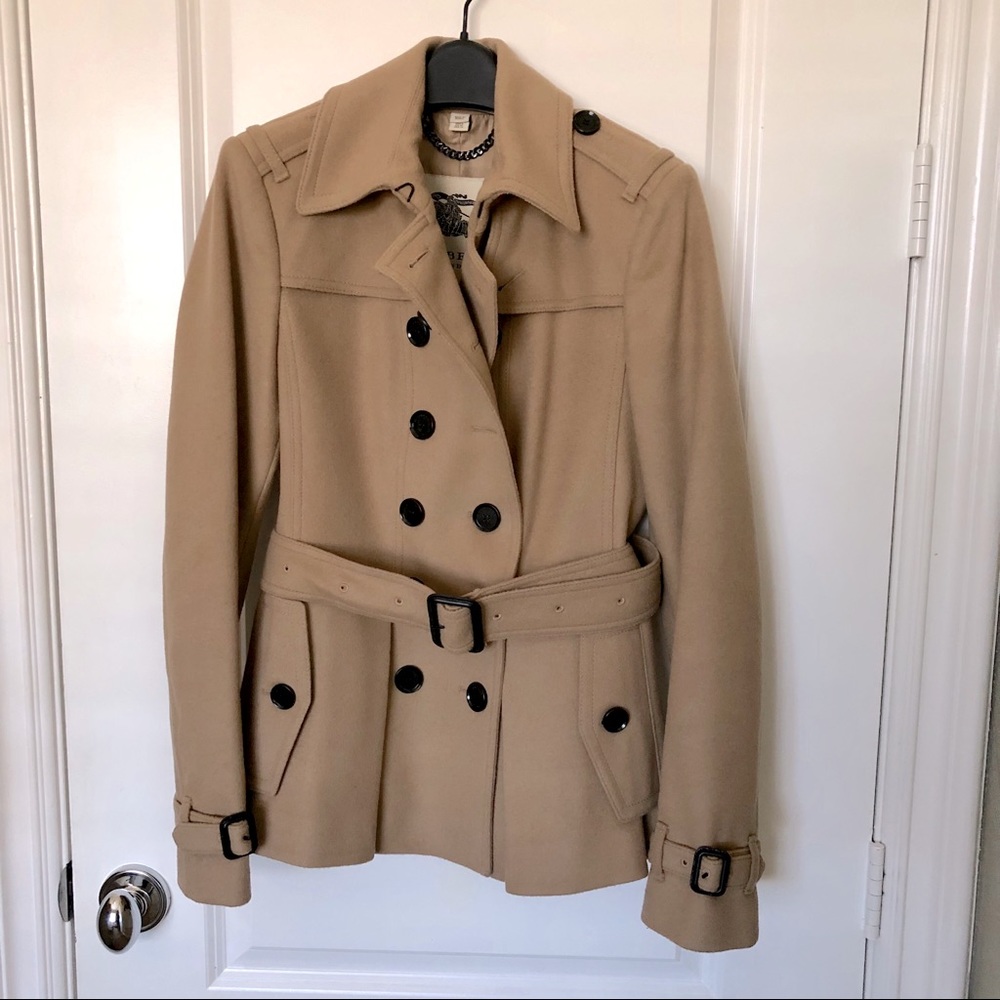 Burberry Beige Double-Breasted Belted Wool Jacket